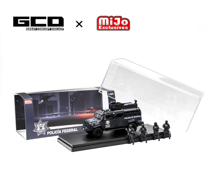 [Preorder] GCD 1:64 Mexico Policía Federal Tactical Armor Vehicle Car Set with 4 Figures KS-054-764