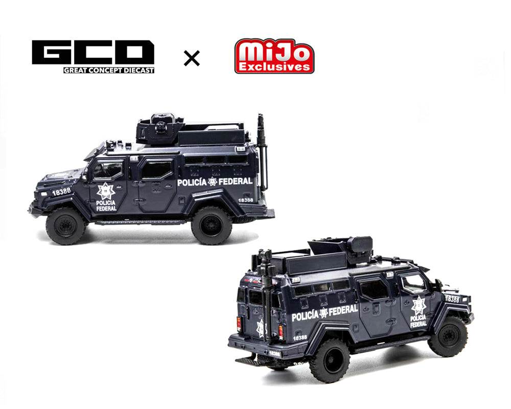 [Preorder] GCD 1:64 Mexico Policía Federal Tactical Armor Vehicle Car Set with 4 Figures KS-054-764