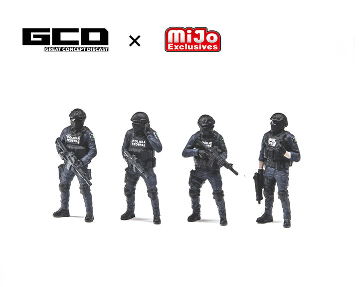 [Preorder] GCD 1:64 Mexico Policía Federal Tactical Armor Vehicle Car Set with 4 Figures KS-054-764