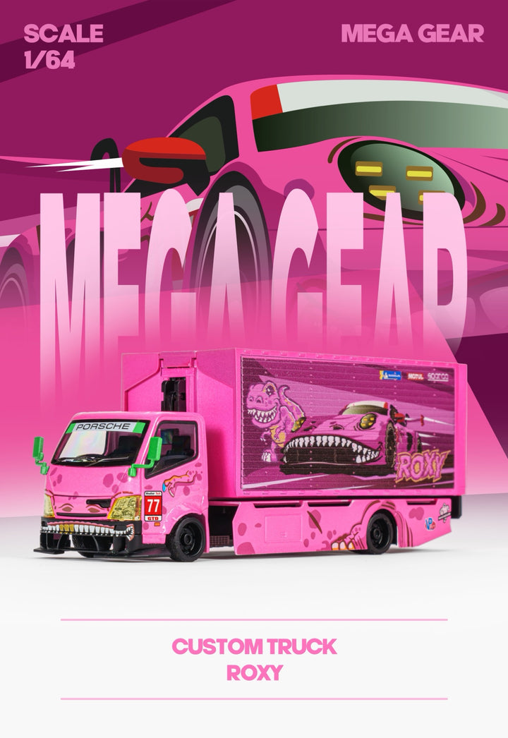 [Preorder] Mega Gear 1:64 Custom Box Truck - Green / Pink Dino (2 Versions)