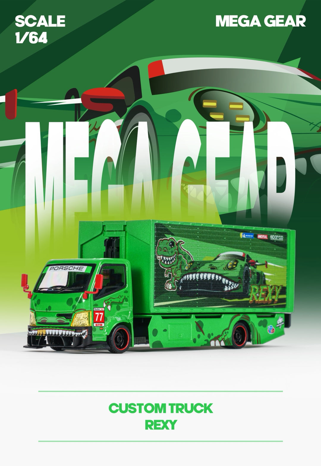 [Preorder] Mega Gear 1:64 Custom Box Truck - Green / Pink Dino (2 Versions)