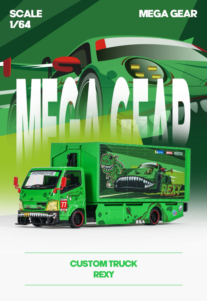 [Preorder] Mega Gear 1:64 Custom Box Truck - Green / Pink Dino (2 Versions)