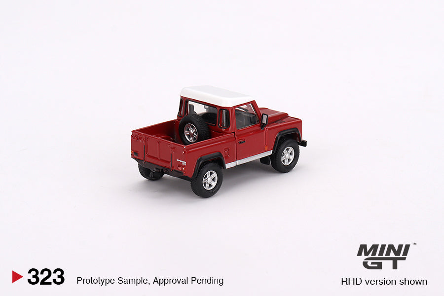 Mini GT 1:64 Land Rover Defender 90 Pickup Masai Red LHD MGT00323 Rear