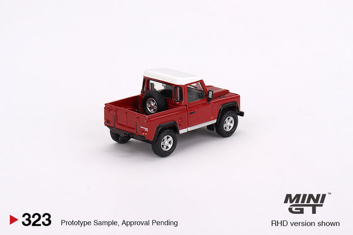 Mini GT 1:64 Land Rover Defender 90 Pickup Masai Red LHD MGT00323 Rear