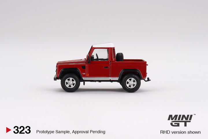 Mini GT 1:64 Land Rover Defender 90 Pickup Masai Red LHD MGT00323 Side