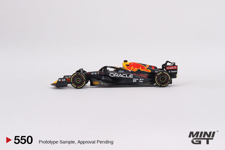 Mini GT 1:64 Oracle Red Bull Racing RB18 #1 Max Verstappen 2022 Monaco Grand Prix 3rd Place MGT00550 Side