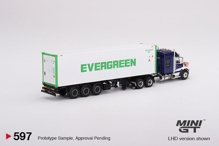 Mini GT 1:64 Western Star 49X Blue w/ 40' Reefer Container “EVERGREEN" Rear MGT00597-L