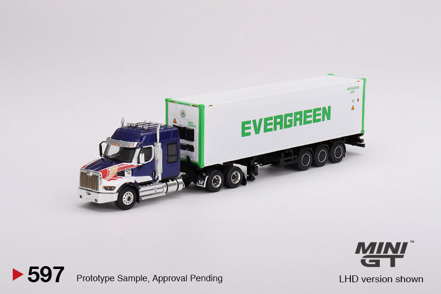 Mini GT 1:64 Western Star 49X Blue w/ 40' Reefer Container “EVERGREEN" MGT00597-L