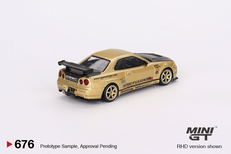 Mini GT 1:64 Nissan Skyline GT-R (R34) TopSecret Top Secret Gold MGT00676 Rear