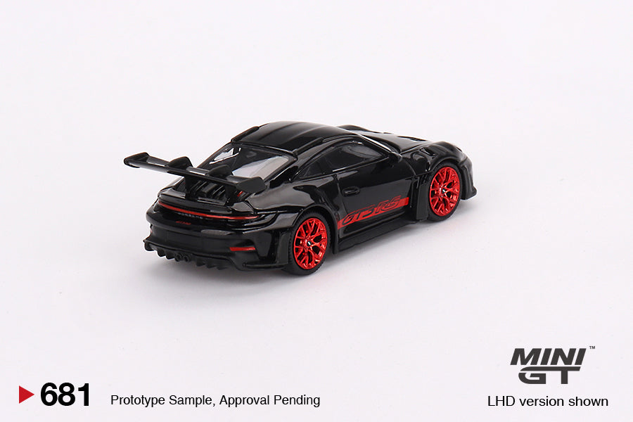 Mini GT 1:64 Porsche 911 (992) GT3 RS Black with Pyro Red MGT00681 Rear
