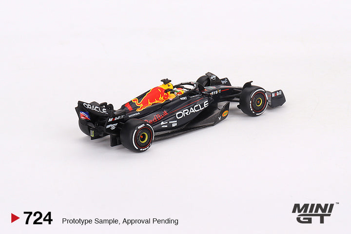 Mini GT 1:64 Oracle Red Bull Racing RB19 #1 Max Verstappen 2023 F1 2023 Bahrain GP Winner MGT00724 rear