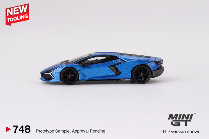 Mini GT 1:64 Lamborghini Revuelto Blu Eleos MGT00748 side