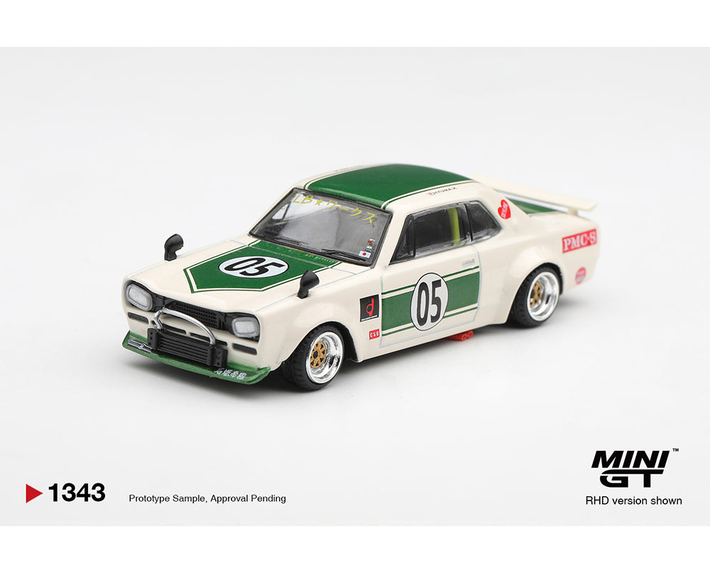 [Preorder] MINI GT 1:64 Nissan Skyline LB-WORKS “HAKOSUKA” – White / Green MGT01343-BL