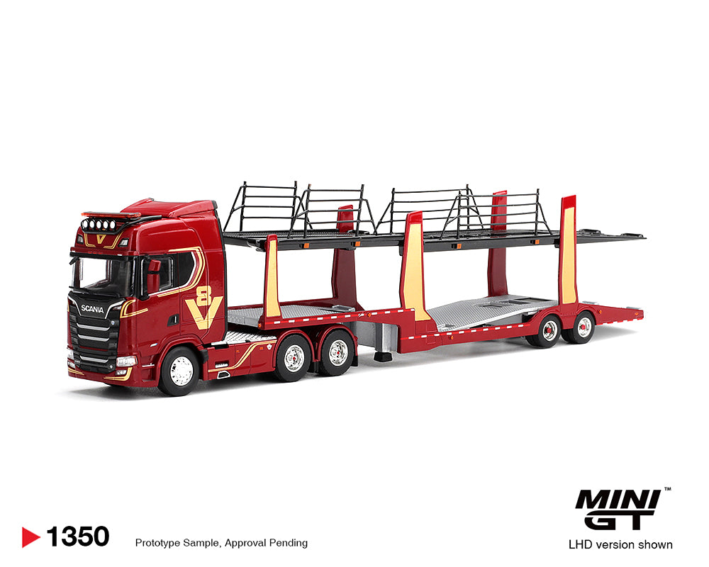[Preorder] Mini GT 1:64 Scania 770S A6x4NA Car Trasporter V8 50th Anniversary + Car Transporter Red MGT01350-L