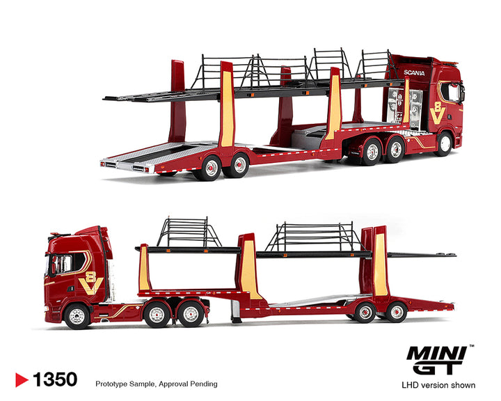 [Preorder] Mini GT 1:64 Scania 770S A6x4NA Car Trasporter V8 50th Anniversary + Car Transporter Red MGT01350-L