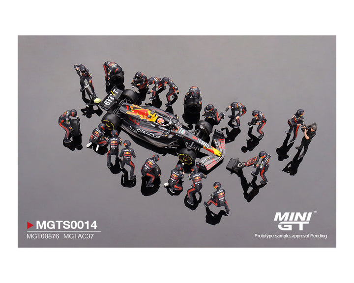 Mini GT 1:64 Oracle Red Bull Racing RB19 #1 Max Verstappen 2023 F1 Japanese Grand Prix Pit Crew Set MGTS0014