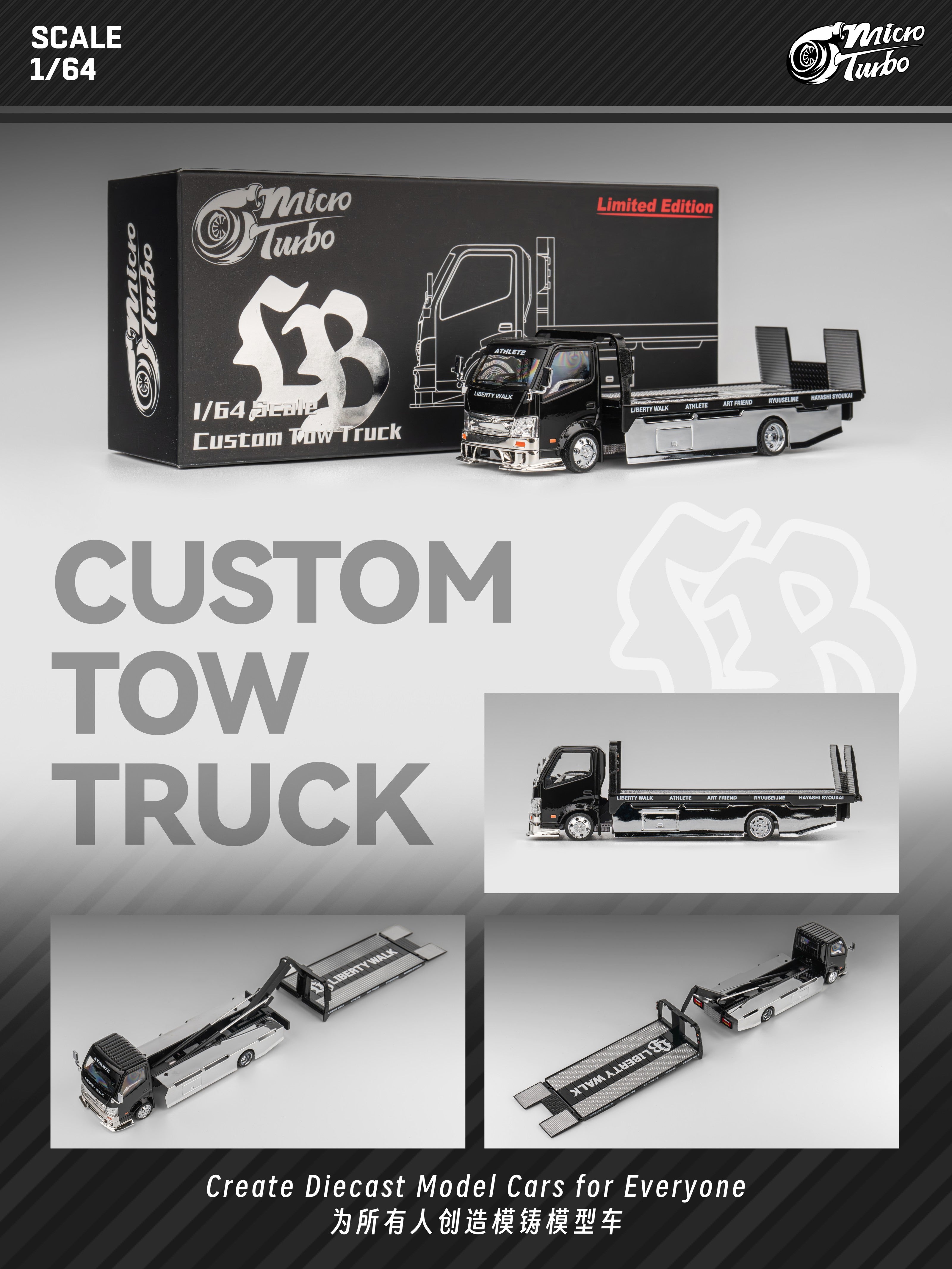Microturbo 1:64 Custom Tow Truck - Black/Chrome MT6405A9 – Horizon Diecast