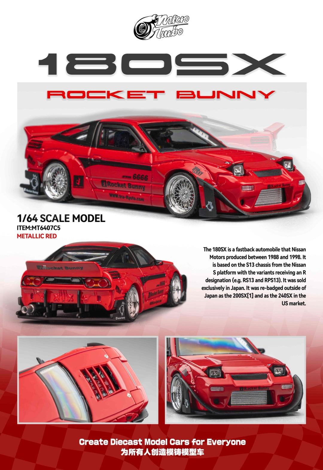 [Preorder] Microturbo 1:64 180SX Rocket Bunny - Metallic Red MT6407C5