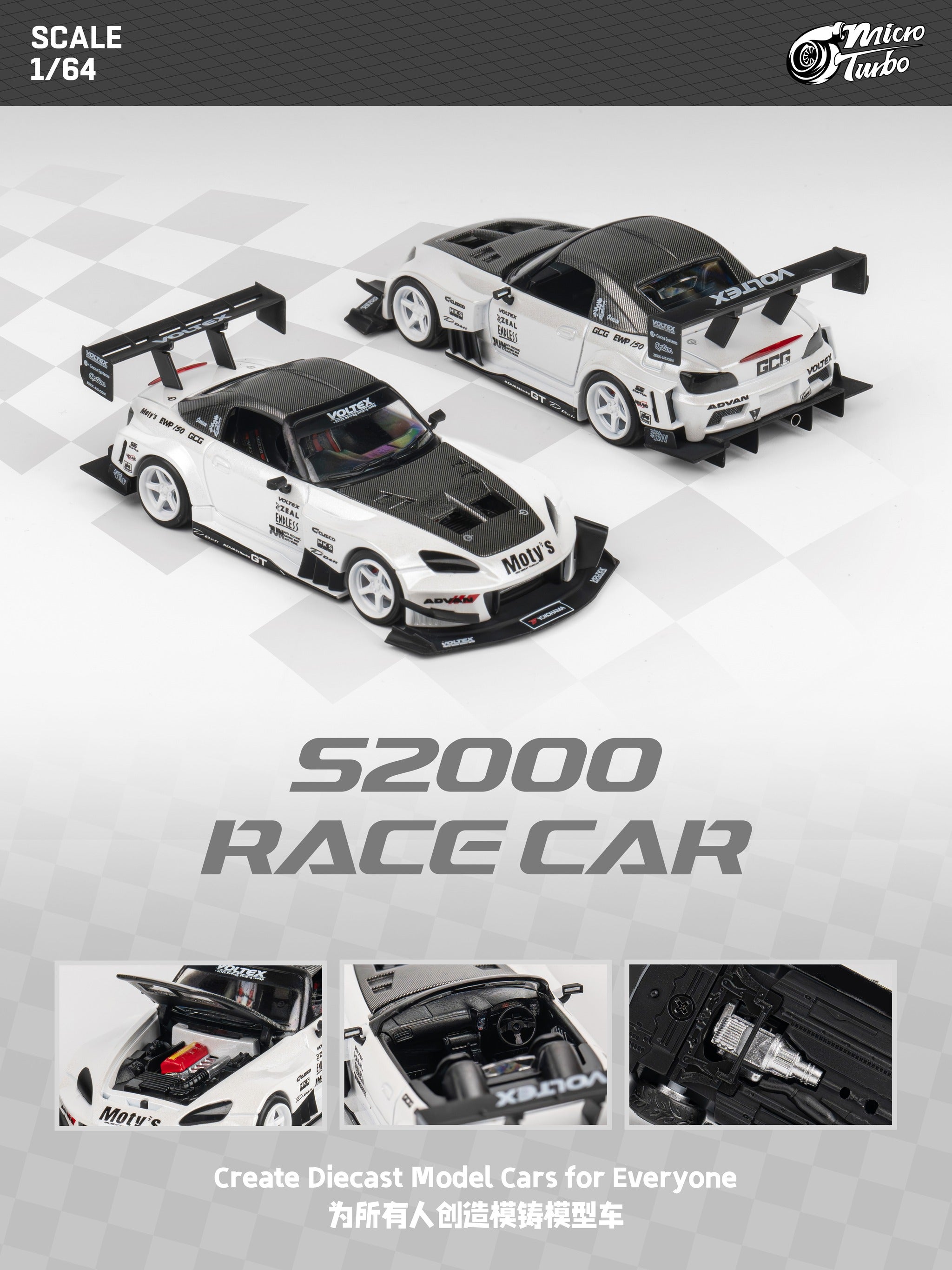 Microturbo 1:64 Custom Honda S2000 - Metallic White MT6408A5