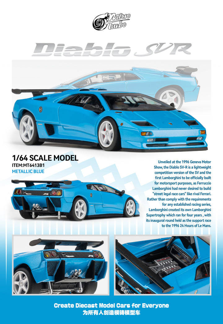 [Preorder] Microturbo 1:64 Lamborghini Custom Diablo SVR - Metallic Blue MT6413B1