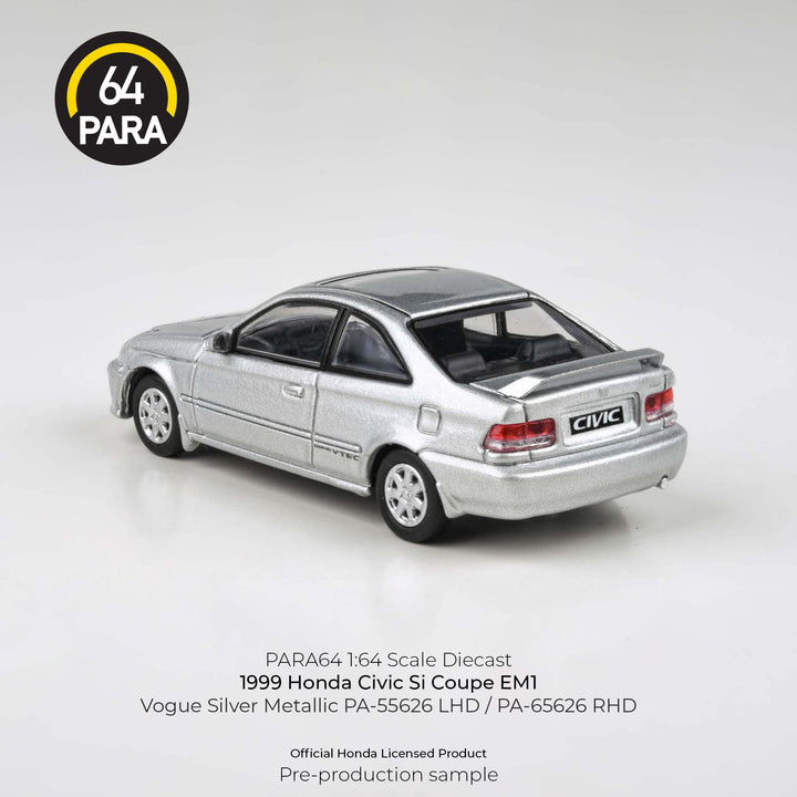 [Preorder] PARA64 1:64 1999 Honda Civic EM1 Vogue Silver Metallic w/wing (LHD)