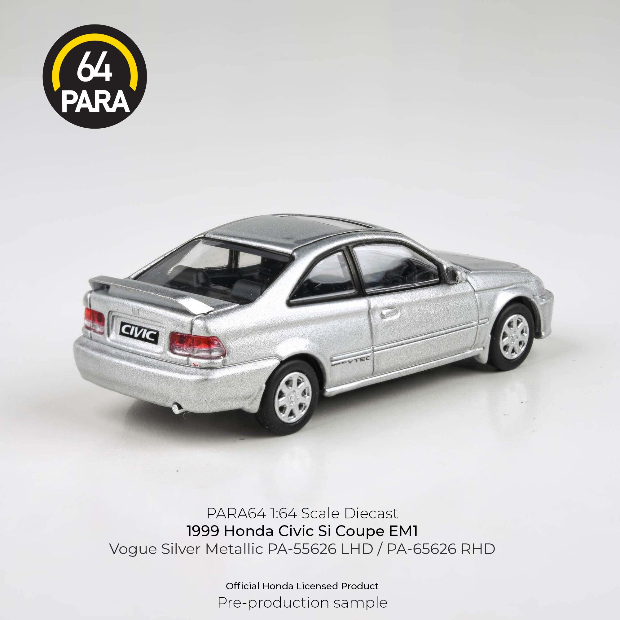 PARA64 1:64 1999 Honda Civic EM1 Vogue Silver Metallic w/wing (LHD