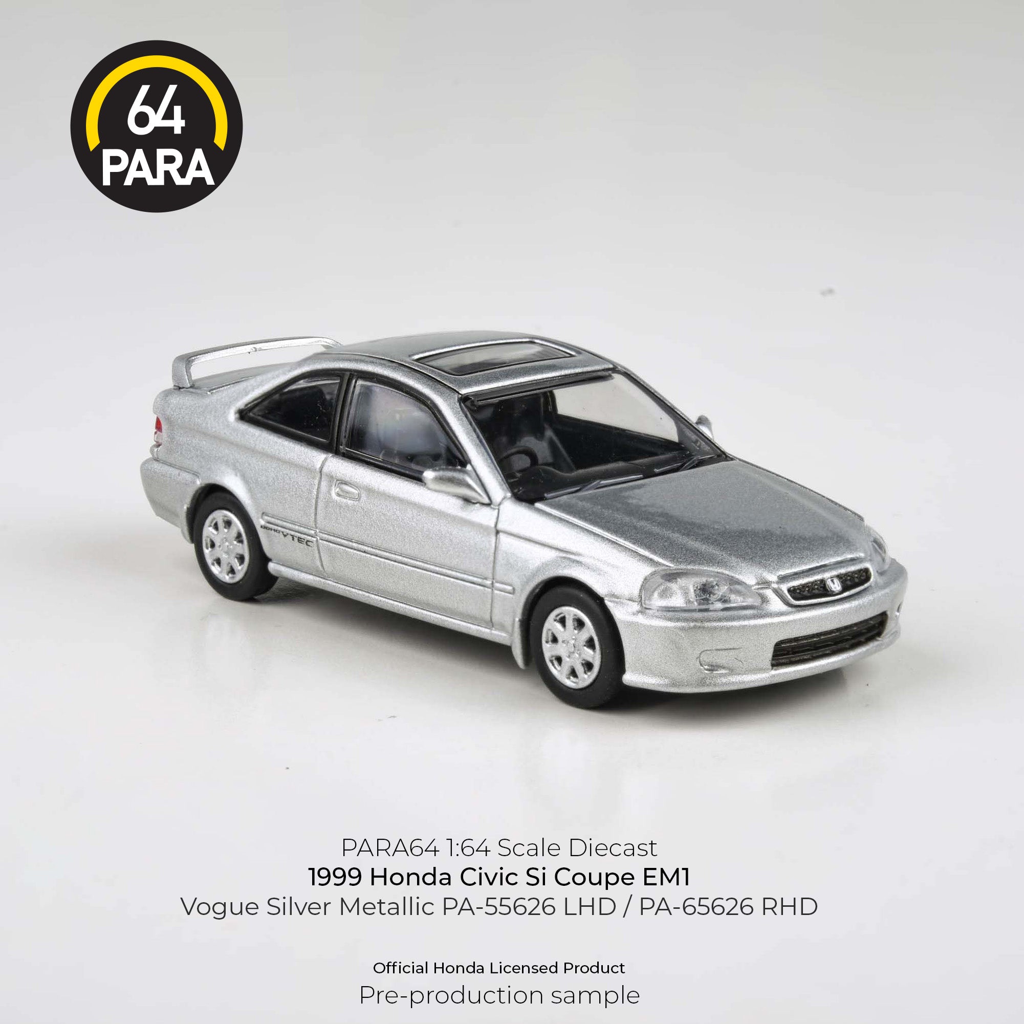 PARA64 1:64 1999 Honda Civic EM1 Vogue Silver Metallic w/wing (LHD