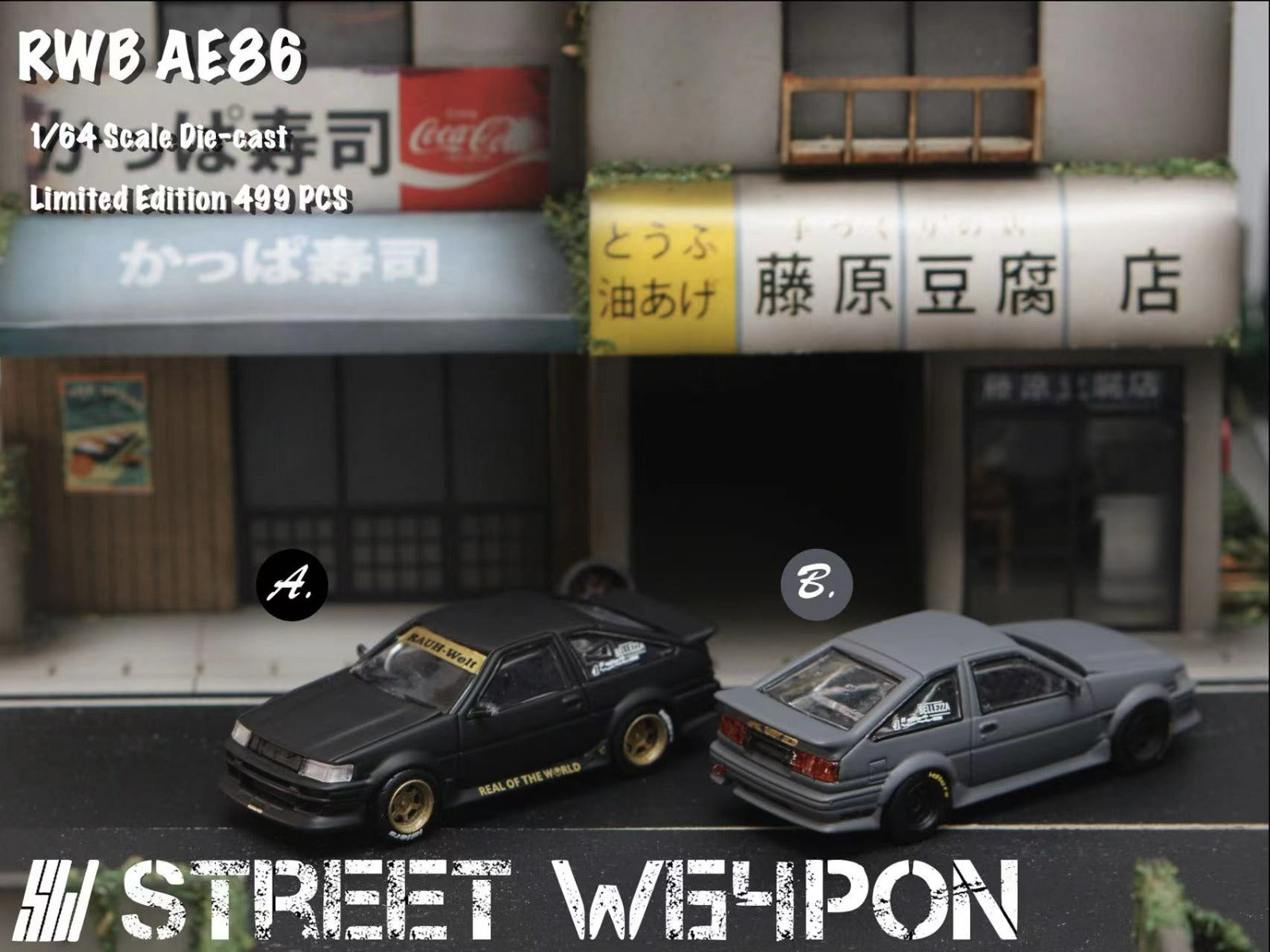 Street Weapon 1:64 RWB Toyota AE86 Wide Body Matte Black / Cement