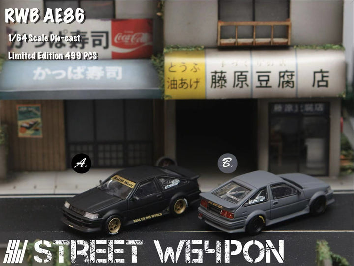 [Preorder] Street Weapon 1:64 RWB Toyota AE86 Wide Body Matte Black / Cement Ash