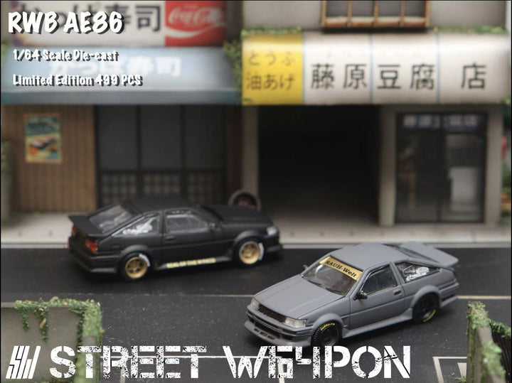 Street Weapon 1:64 RWB Toyota AE86 Wide Body Matte Black / Cement Ash
