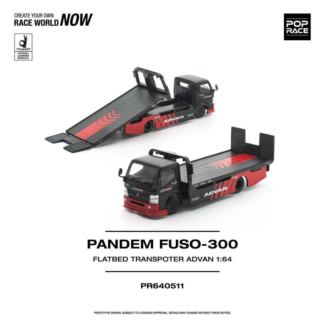 [Preorder] POPRACE 1:64 Mitsubishi PANDEM Fuso 300 Flatbed Transporter ADVAN PR640511