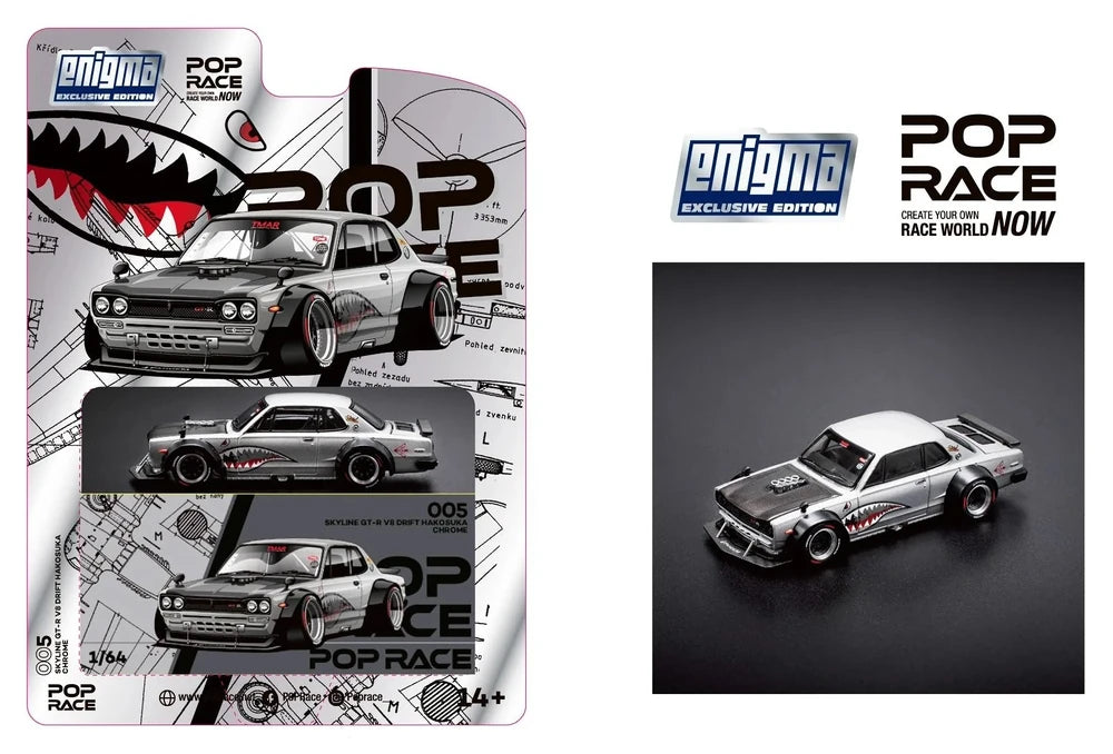 [Preorder] POPRACE x Enigma 1:64 Skyline GT-R V8 Drift (Hakosuka) Metallic Silver PRE005