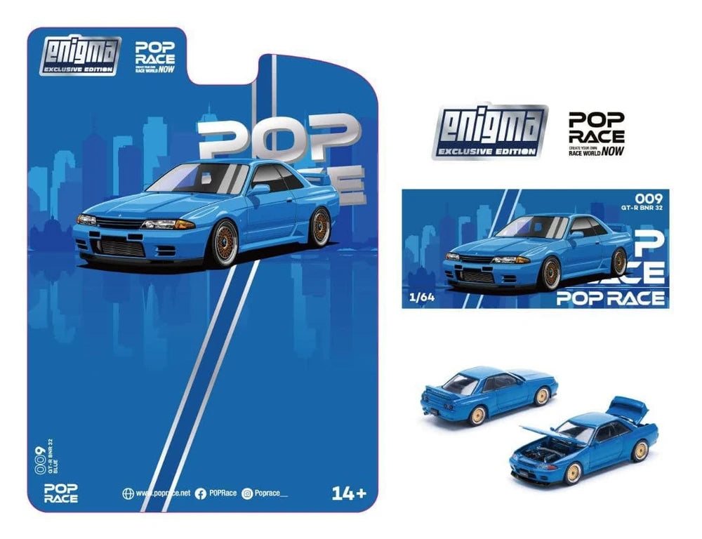 [Preorder] POPRACE x Enigma 1:64 Nissan Skyline R32 Bayside Blue PRE009