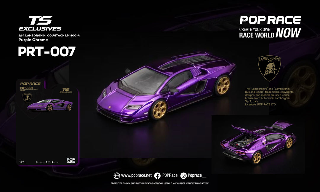 [Preorder] POPRACE x TS Exclusives 1:64 LAMBORGHINI COUNTACH LPI 800-4 Purple Chrome PRT007