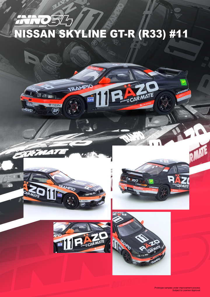 [Preorder] Inno64 1:64 NISSAN SKYLINE GT-R R33 #11 "RAZO TRAMPIO" N1 Super Endurance Series - SENDAN HIGHLAND 1995 Winner IN64-R33R-RAZO