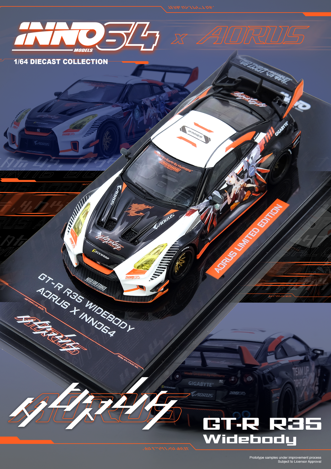 [Preorder] Inno64 1:64 GT-R R35 WIDEBODY AORUS X INNO64 Limited Edition IN64-R35LB-AORUS