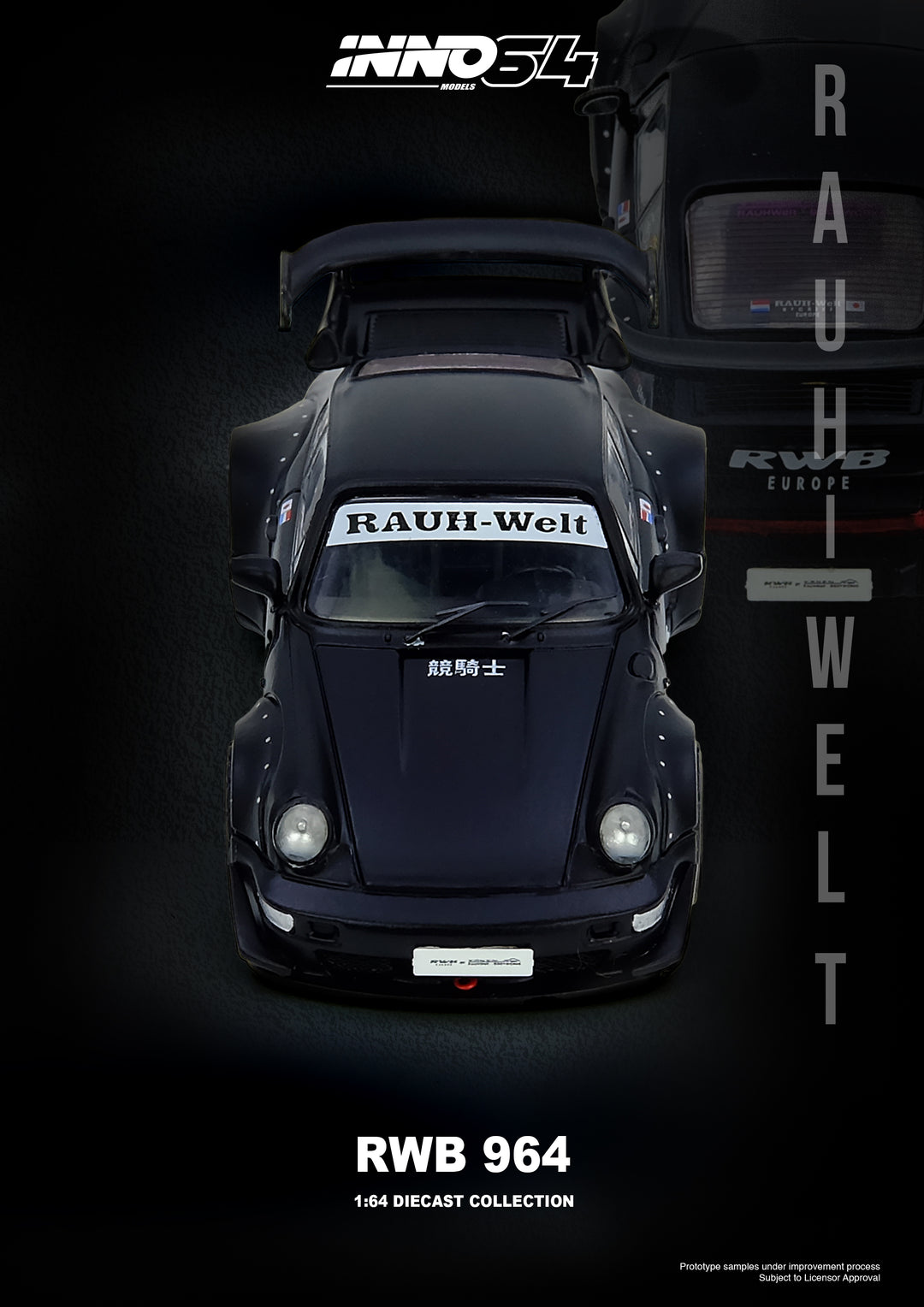 [Preorder] Inno64 1:64 Porsche RWB 964 Black Matt IN64-RWB964-BM