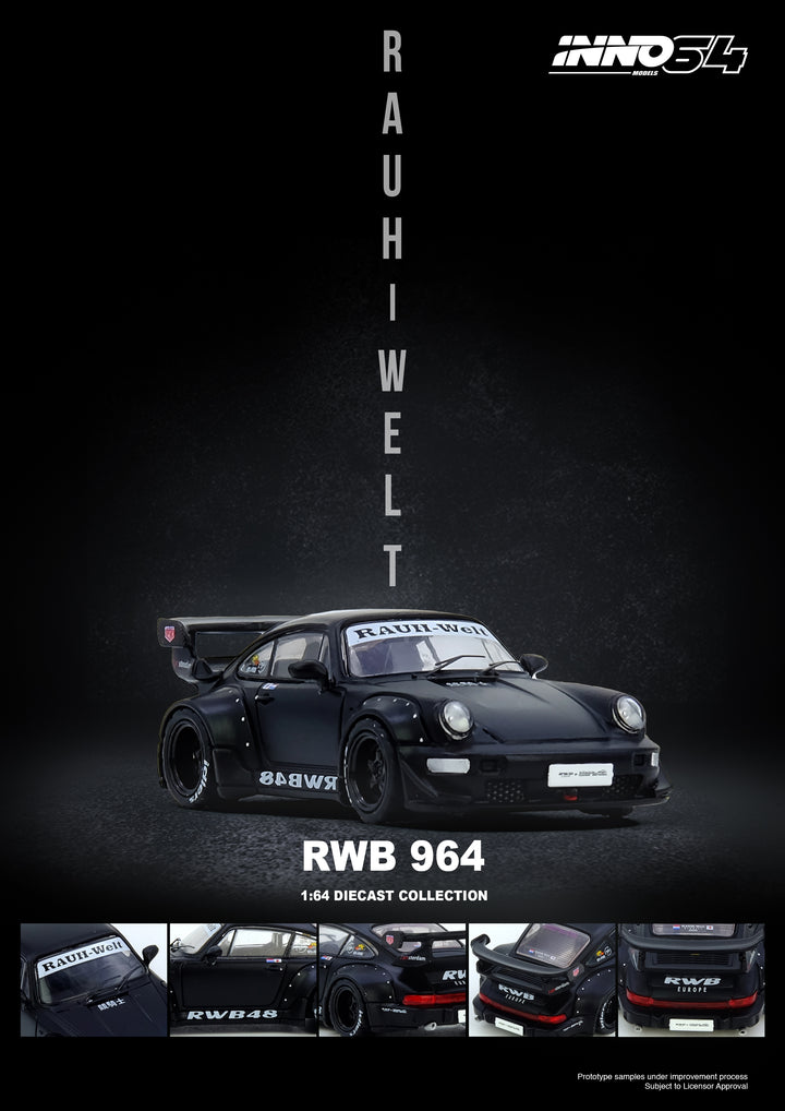 [Preorder] Inno64 1:64 Porsche RWB 964 Black Matt IN64-RWB964-BM