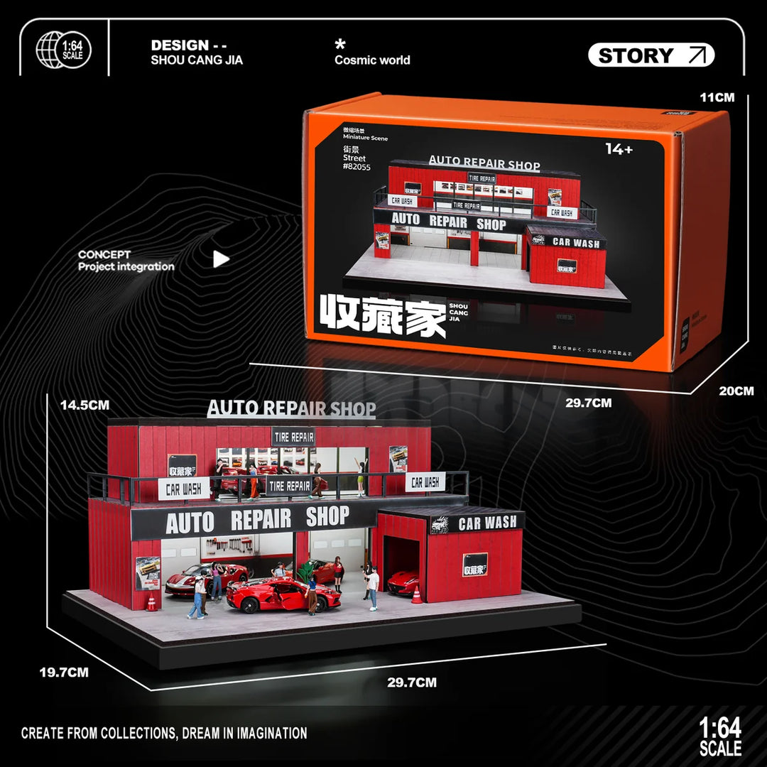 SHOU CANG JIA 1:64 FIRE TRUCK CONTAINER REPAIR GARAGE SCJ82055