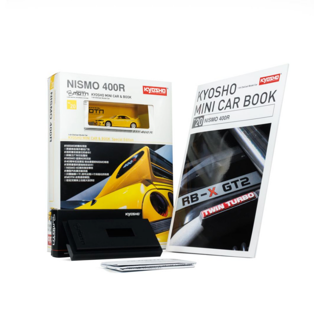 Kyosho 1:64 Mini Car & Book Nissan Nismo 400R Yellow 07128LY