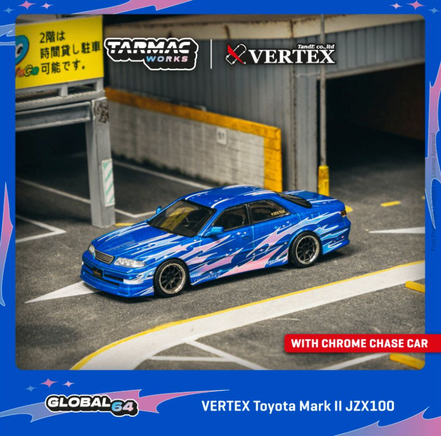 Tarmac Works 1:64 VERTEX Toyota Mark II JZX100 Blue Metallic T64G Tarmac Works 1:64 VERTEX Toyota Mark II JZX100 Blue Metallic T64G