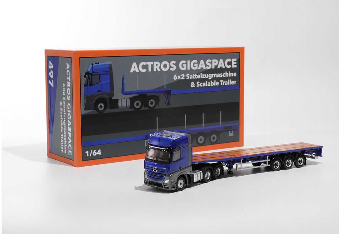[Preorder] GCD 1:64 Mercedes-Benz Actros 3 axle tractor with retractable trailer (3 Colours)