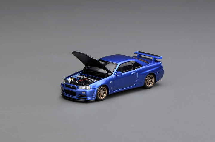 [Preorder] MOTORHELIX 1:64 NISSAN SKYLINE GT-R (R34) V-SPEC II CUSTOMIZED BAYSIDE BLUE W/ CARBON FIBER BONNET M63450