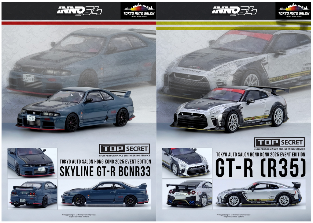 INNO64 1:64 NISSAN TOP SECRET SKYLINE GTR BCNR33 AND GTRR35 SET INNO64 1:64 NISSAN TOP SECRET SKYLINE GTR BCNR33 AND GTRR35 SET