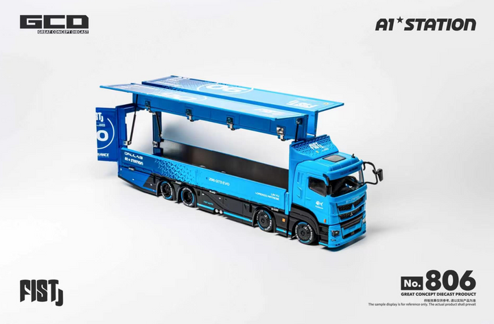 [Preorder] GCD x FIST x A1-STATION x Shoom64 1:64 LBWK MITSUBISHI FUSO SUPER GREAT and HINO 300 Custom Drop-Bed Car Carrier (2 Versions)