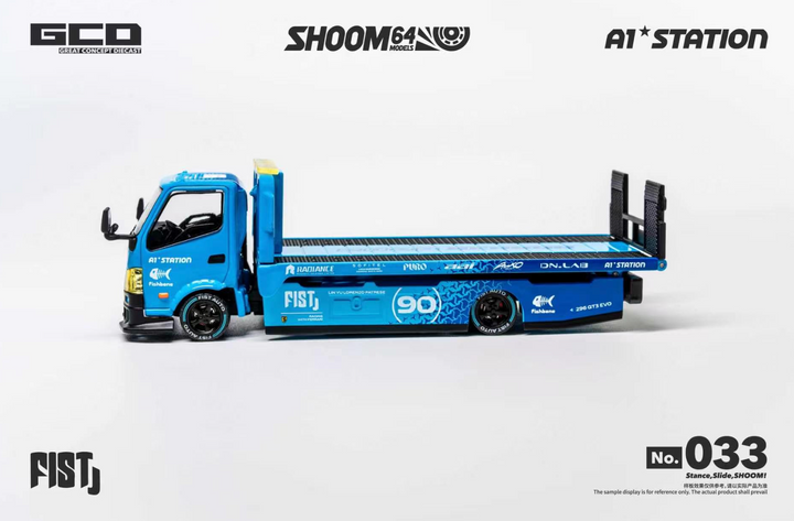 [Preorder] GCD x FIST x A1-STATION x Shoom64 1:64 LBWK MITSUBISHI FUSO SUPER GREAT and HINO 300 Custom Drop-Bed Car Carrier (2 Versions)