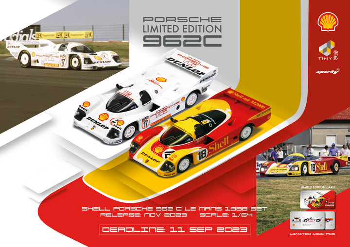 Sparky x Tiny 1:64 Porsche 962C SHELL COMBO - Le Mans 1988 #18 & DUNLOP SUPERCUP H.J.STUCK 1987 #17 YCOMBO64005