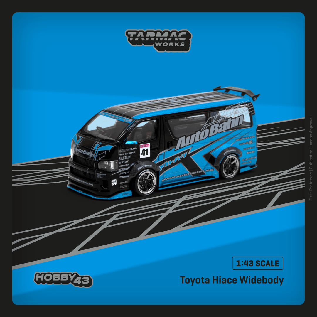 Tarmac Works 1:43 Toyota Hiace Widebody Black / Blue T43-024-BLU Tarmac Works 1:43 Toyota Hiace Widebody Black / Blue T43-024-BLU