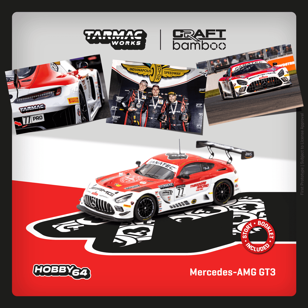 Tarmac Works 1:64 Mercedes-AMG GT3 Indianapolis 8 Hour 2022 Winner Craft-Bamboo Racing R. Marciello / D. Juncadella / D. Morad T64-062-22IND77