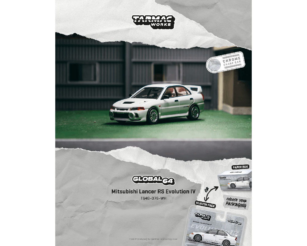 [Preorder] Tarmac Works 1:64 Mitsubishi Lancer RS Evolution IV White Global 64 T64G-076-WH-B